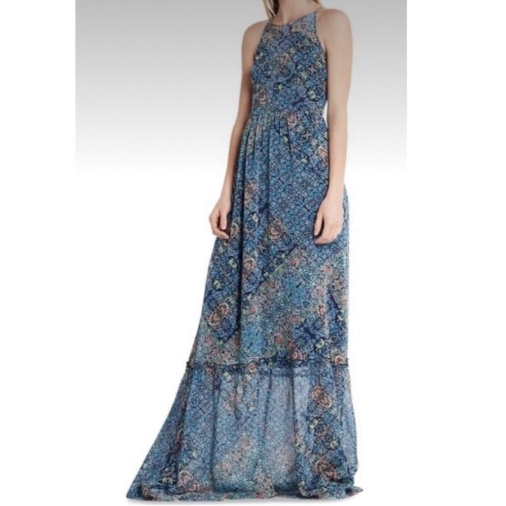 NEW! BCBG BCBGeneration Maxi Dress Spaghetti Strap Mint Tea Multi Blue Floral 4